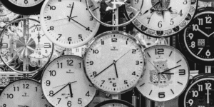 layers of black and white clocks for daylight savings