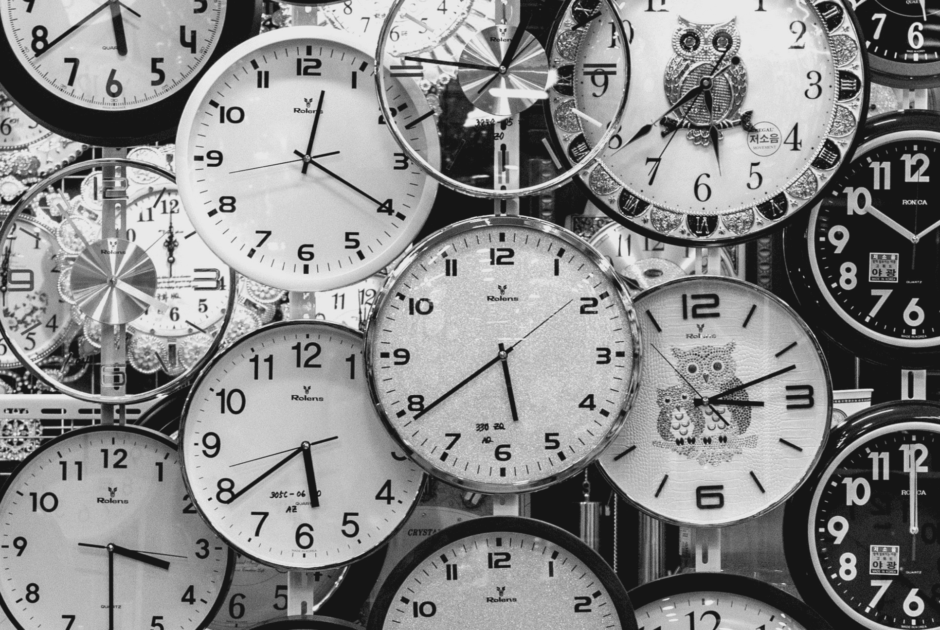 layers of black and white clocks for daylight savings