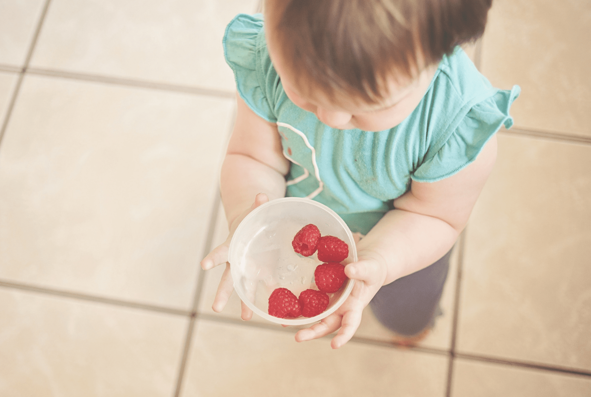 small child in a teal shirt holding a white bowl of red raspberries back to school lunches your kids will eat