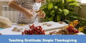 Preschool child making a gratitude craft during Thanksgiving